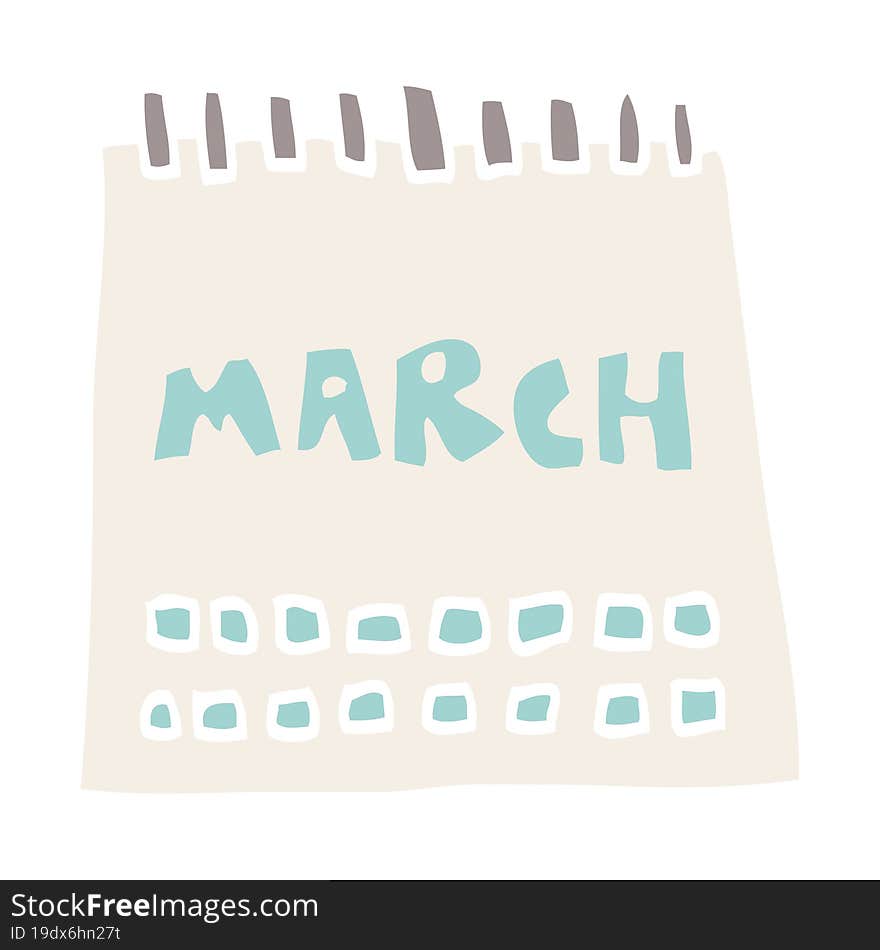 cartoon doodle calendar showing month of march