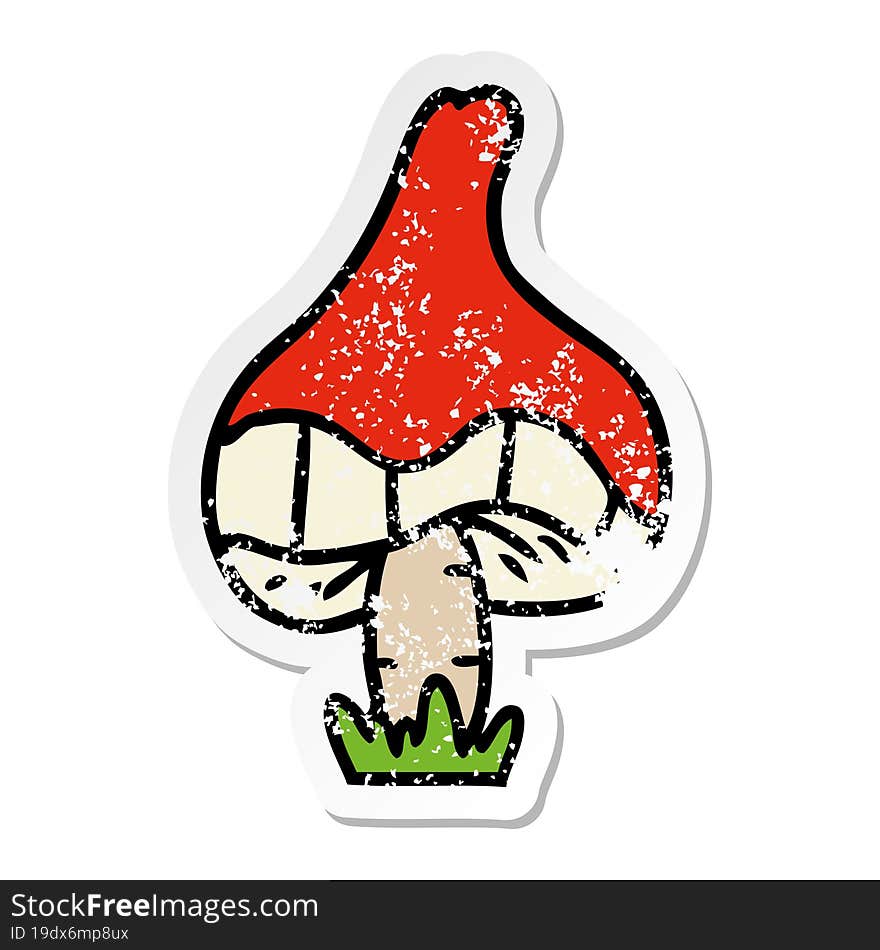 distressed sticker cartoon doodle of a single mushroom