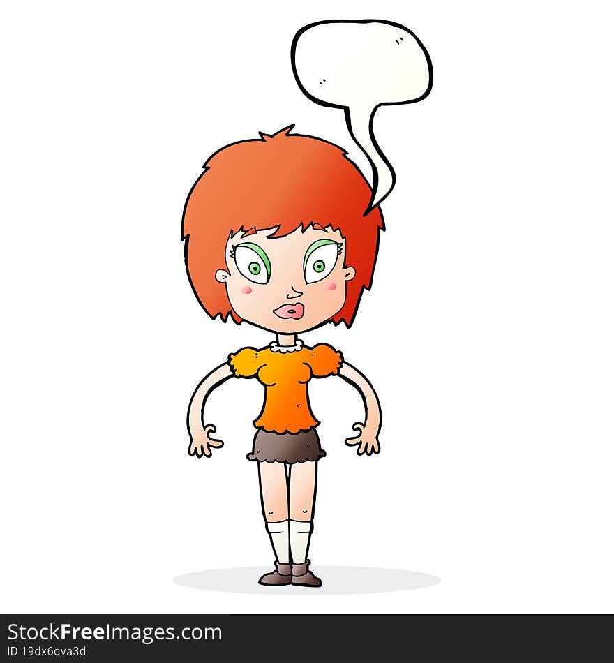 Cartoon Pretty Girl With Speech Bubble