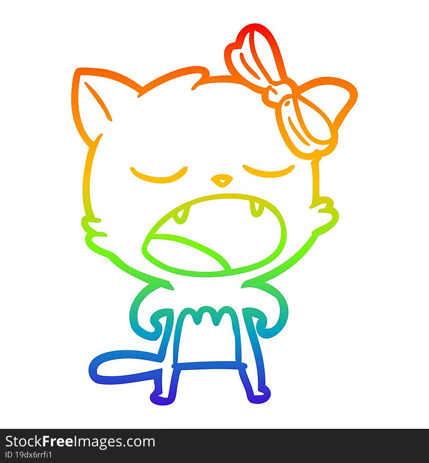 rainbow gradient line drawing cartoon cat meowing