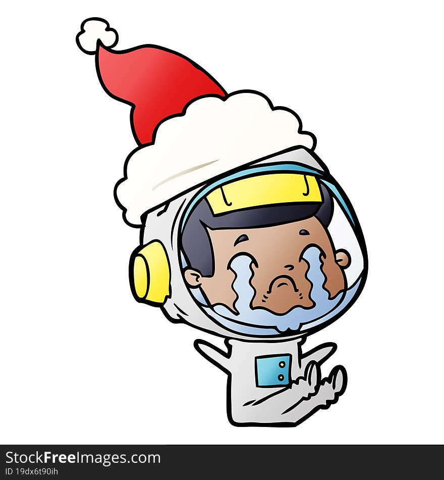 gradient cartoon of a crying astronaut wearing santa hat