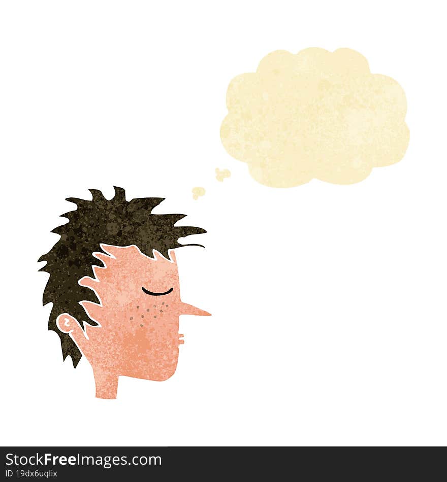 cartoon male face with thought bubble