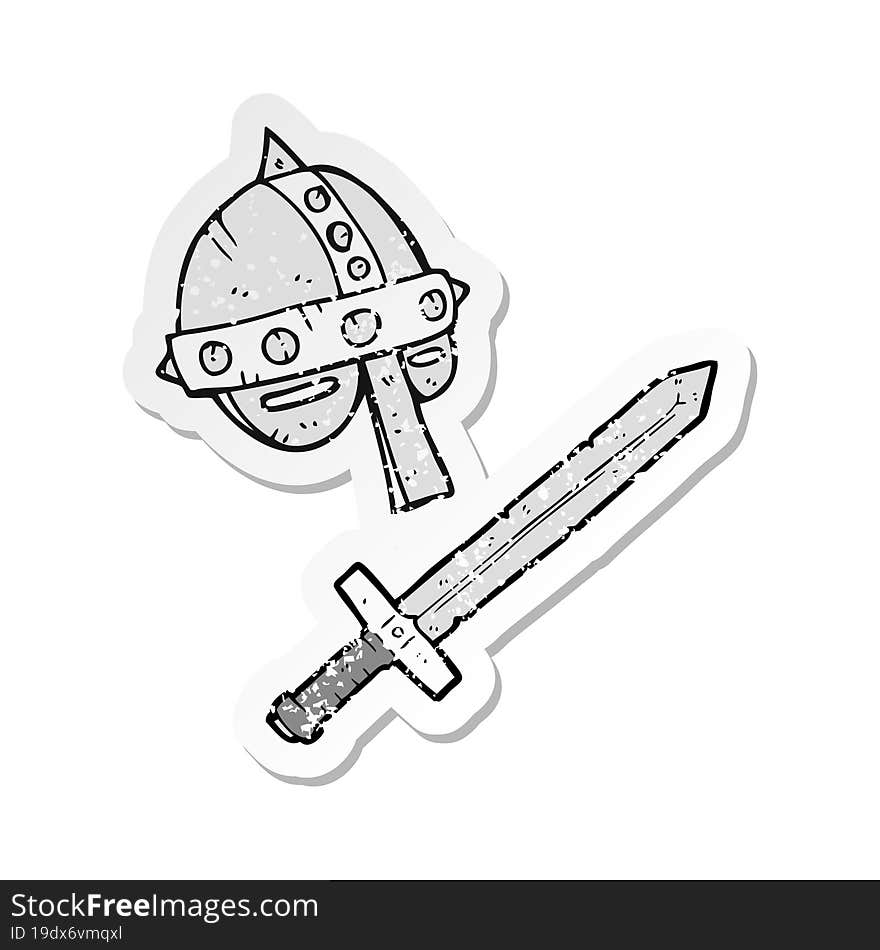 retro distressed sticker of a cartoon medieval helmet