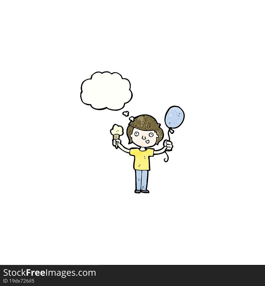 cartoon boy with ice cream and balloon