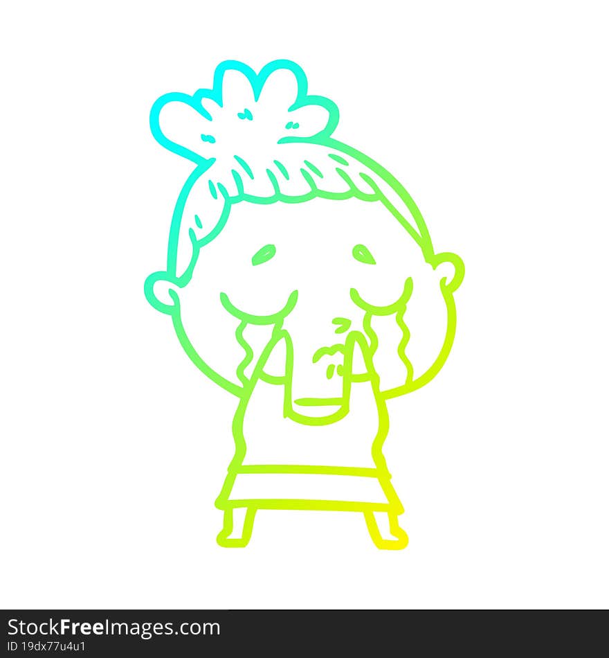 cold gradient line drawing of a cartoon crying woman