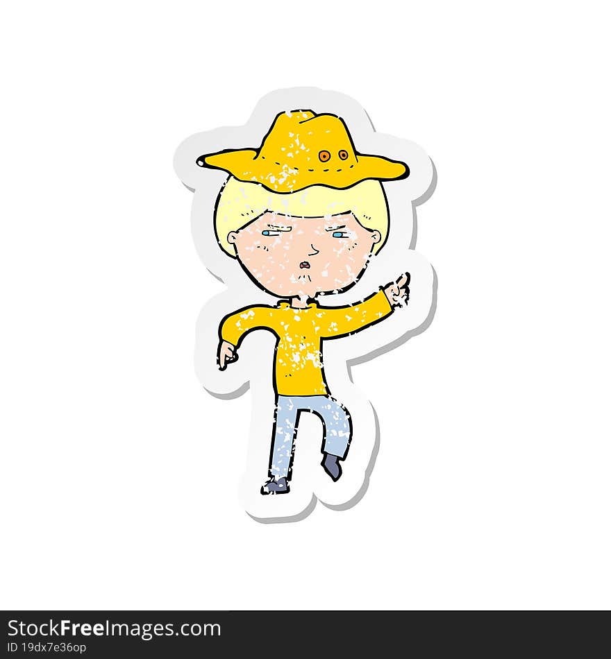 retro distressed sticker of a cartoon man in hat