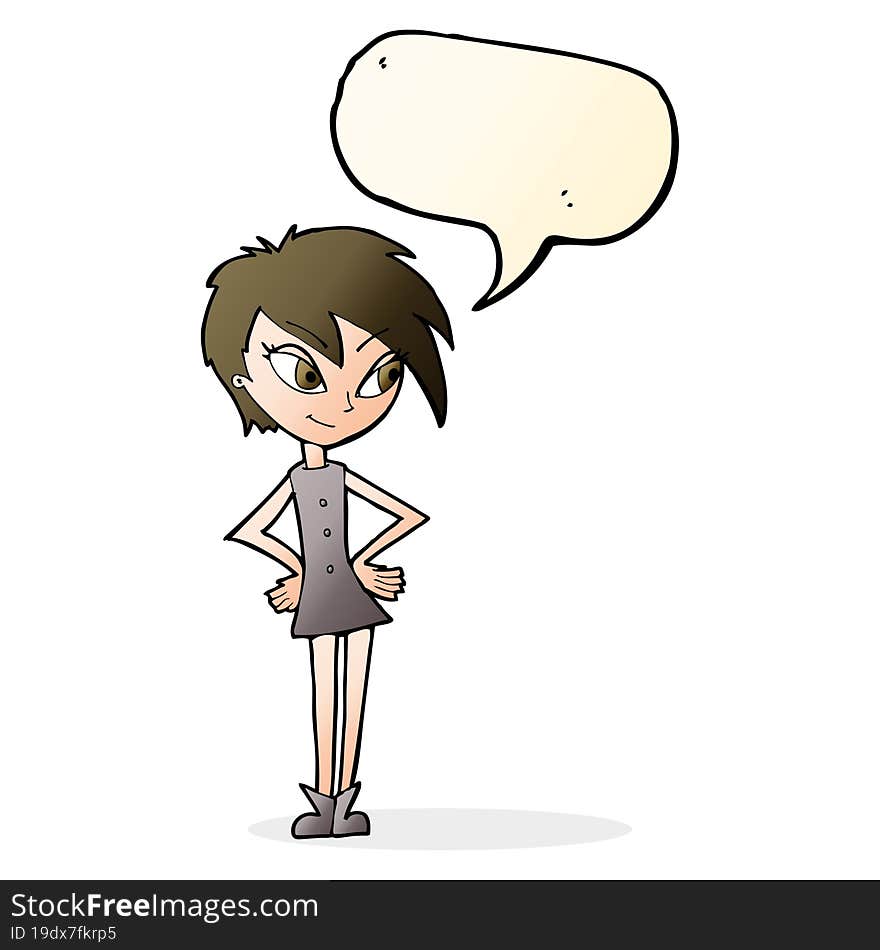 cartoon girl with hands on hips with speech bubble