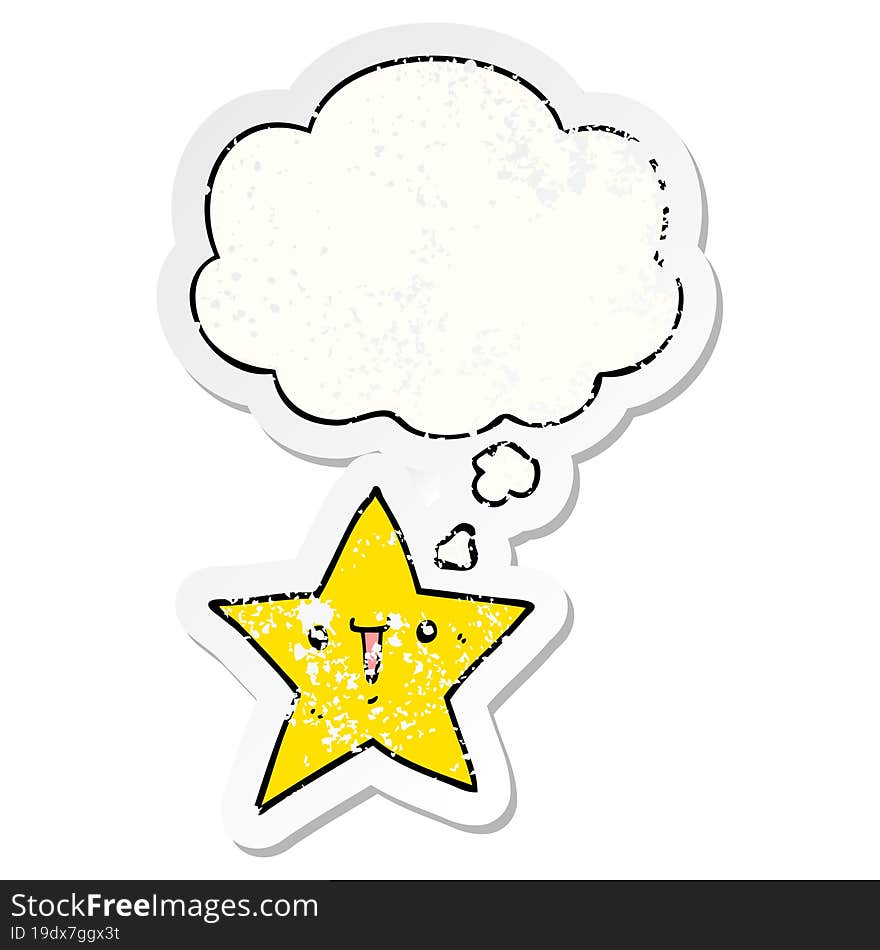 cute cartoon star and thought bubble as a distressed worn sticker