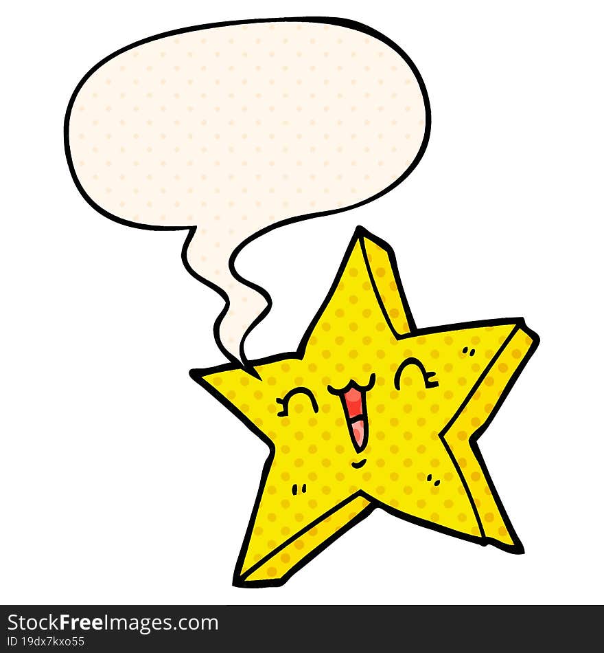 cute cartoon star and speech bubble in comic book style