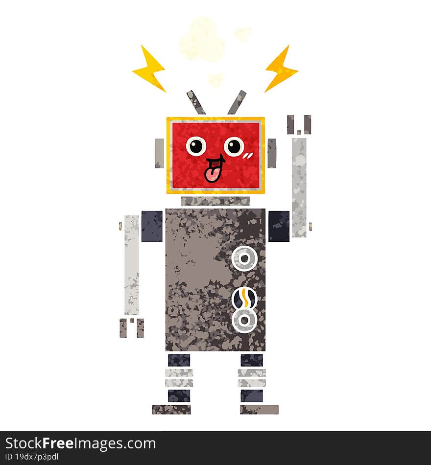 retro illustration style cartoon crazed robot