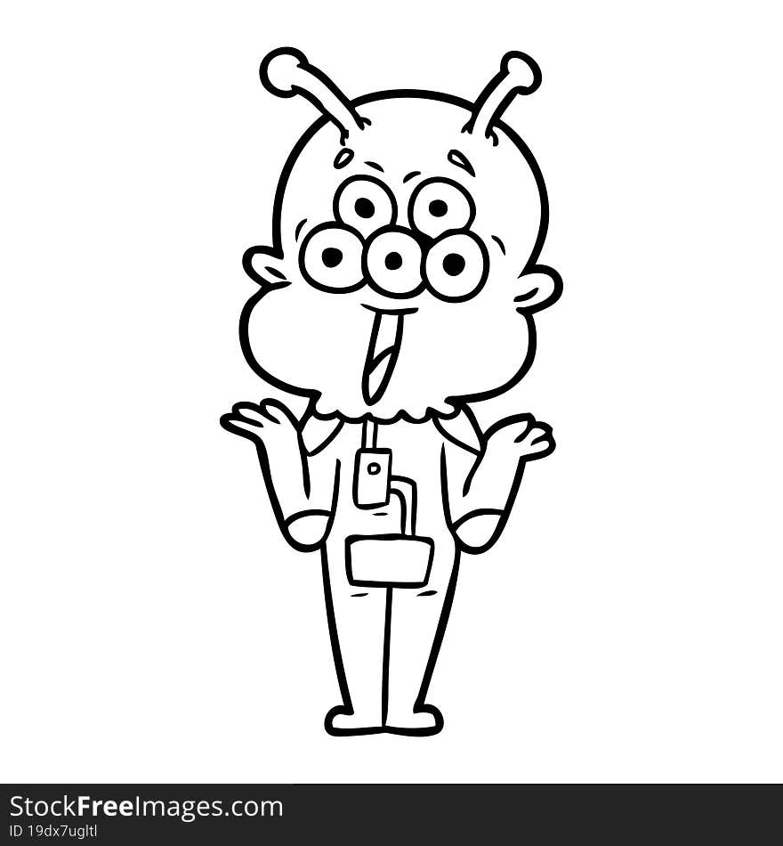 happy cartoon alien shrugging shoulders. happy cartoon alien shrugging shoulders