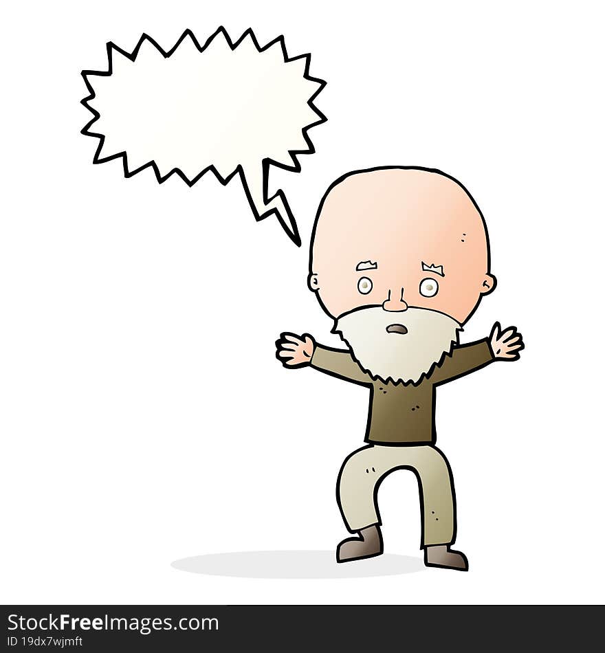 cartoon panicking old man with speech bubble