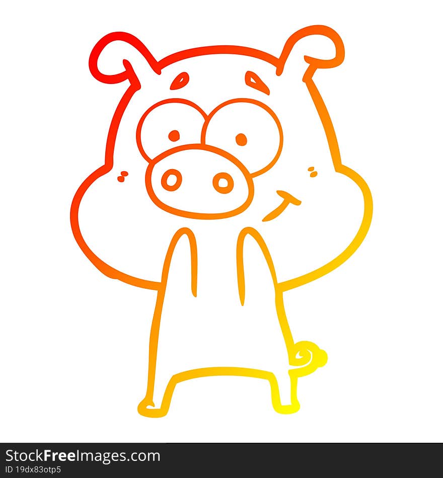 warm gradient line drawing happy cartoon pig