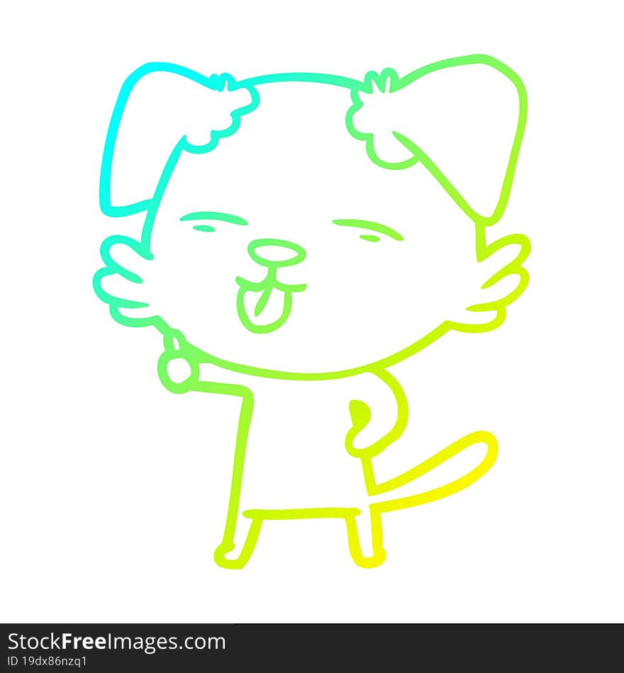 cold gradient line drawing of a cartoon dog sticking out tongue