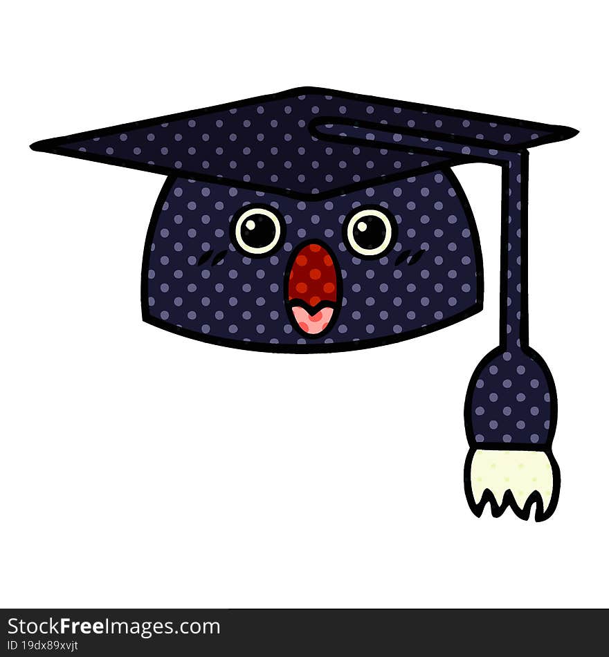 comic book style cartoon graduation hat