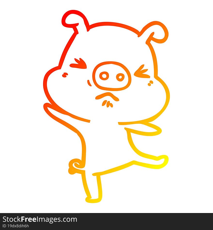 warm gradient line drawing cartoon furious pig