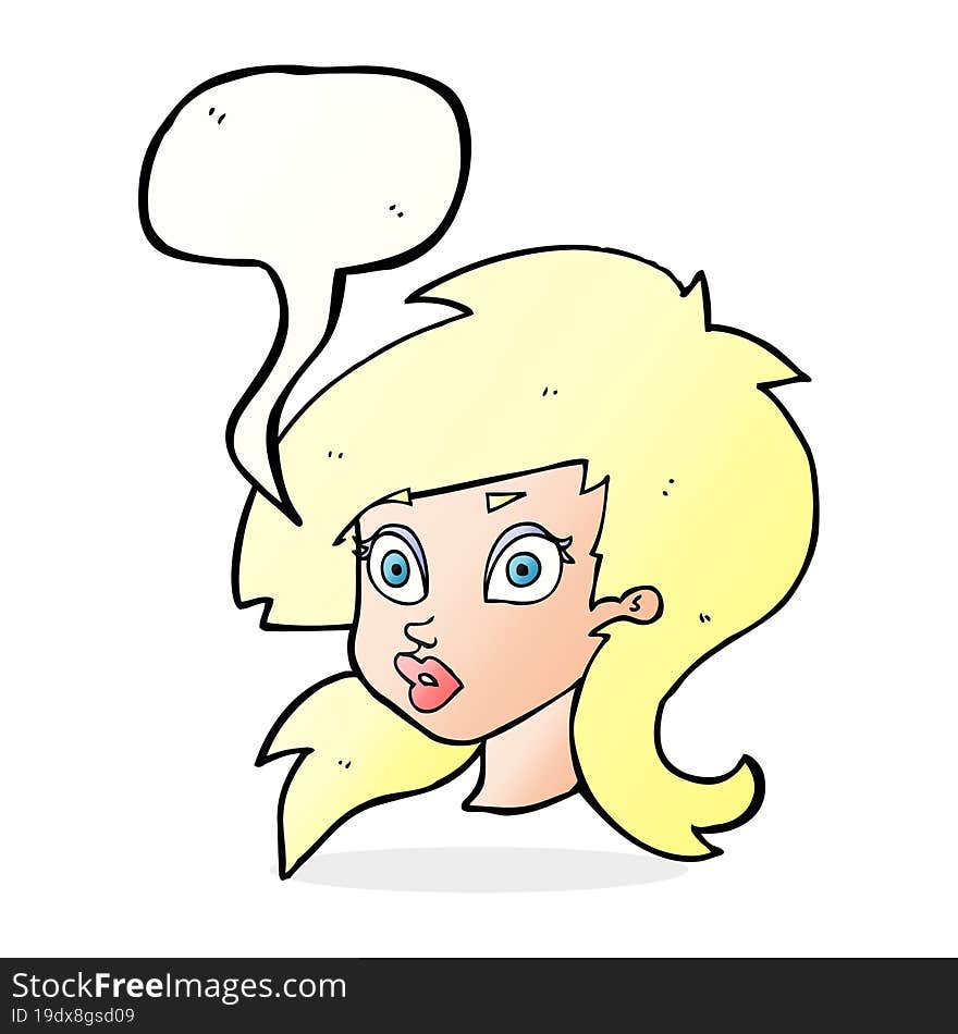 cartoon pretty surprised woman with speech bubble