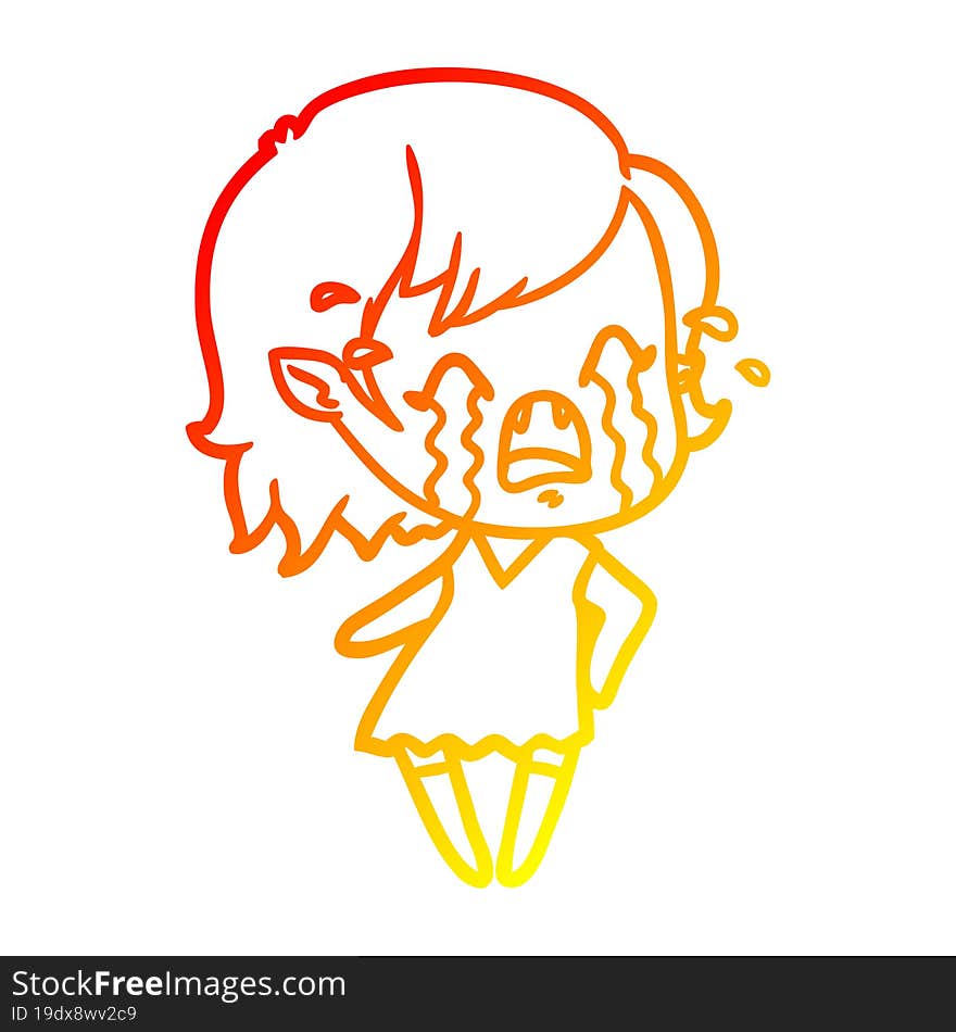 warm gradient line drawing cartoon crying vampire girl