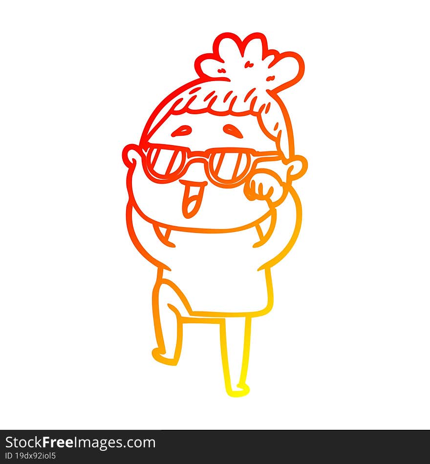 warm gradient line drawing cartoon happy woman wearing spectacles