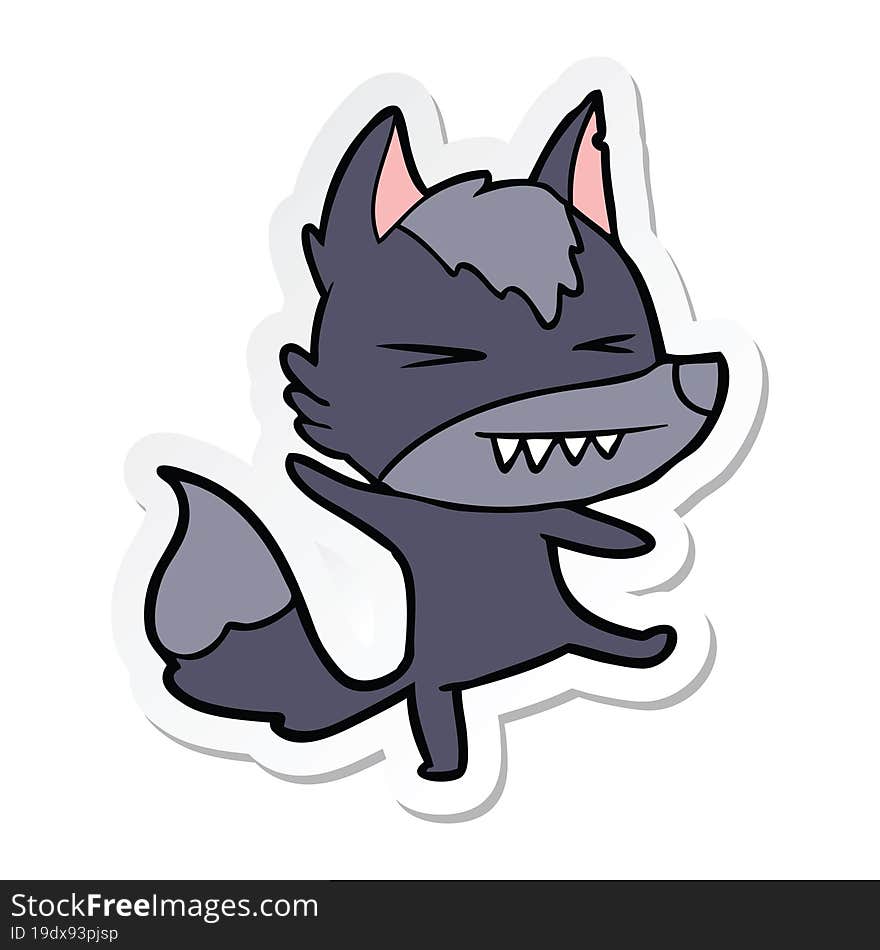 sticker of a angry wolf cartoon