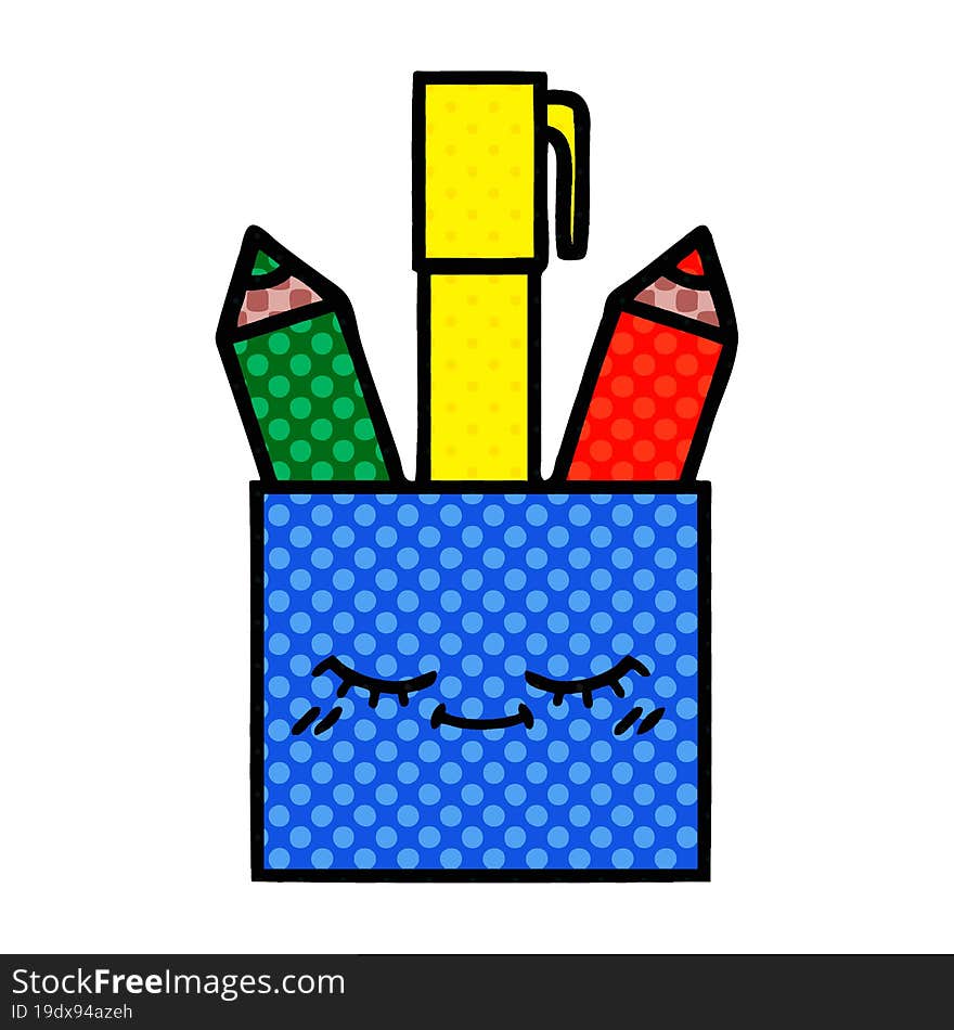 comic book style cartoon of a pencil pot