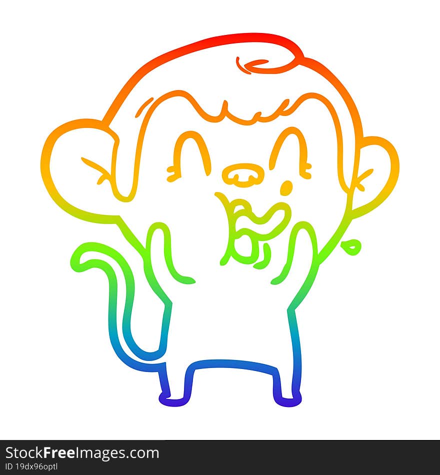 rainbow gradient line drawing crazy cartoon monkey