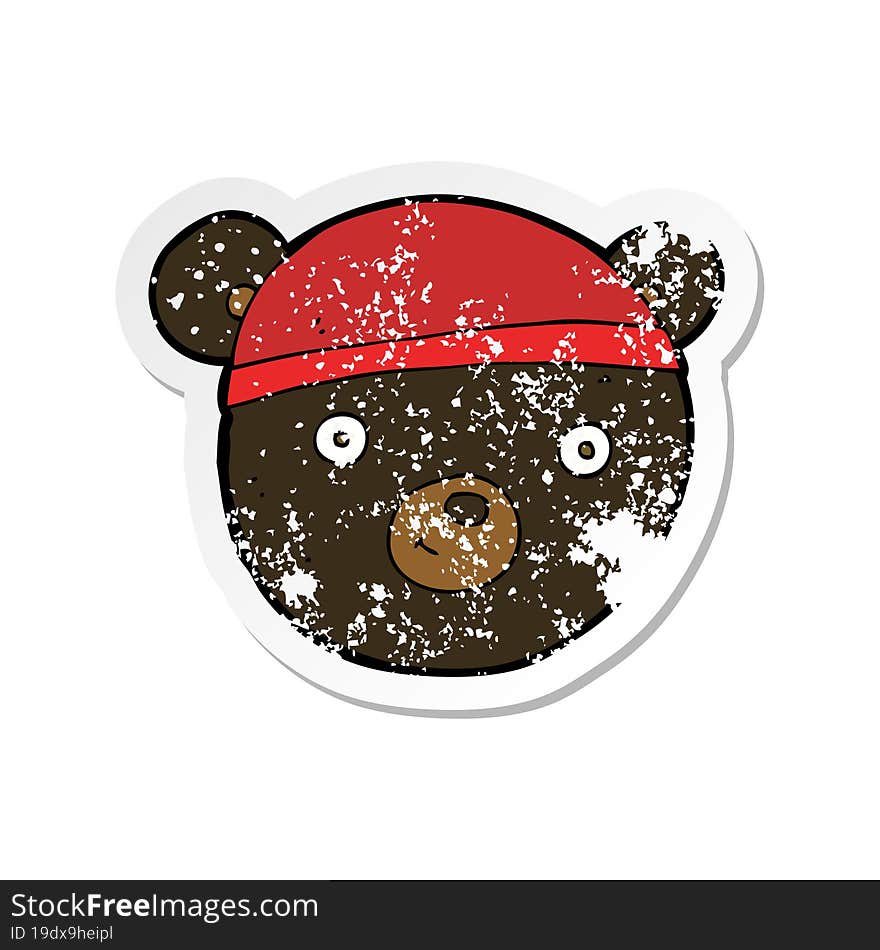 retro distressed sticker of a cartoon black bear face