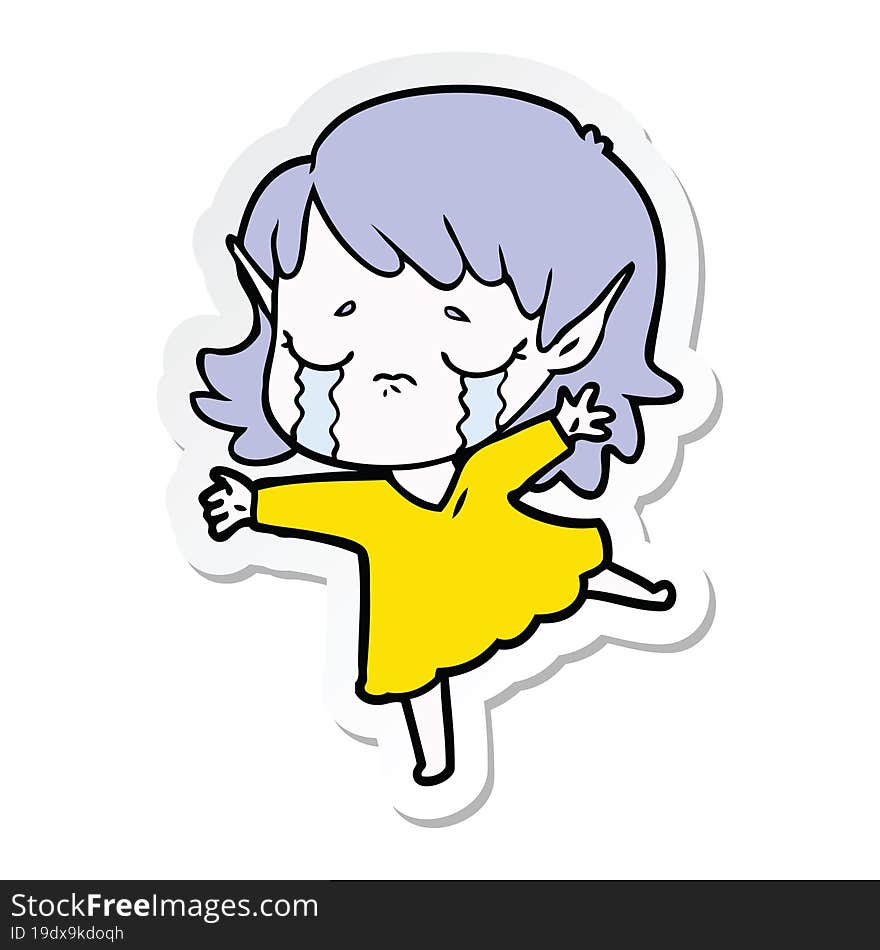 sticker of a cartoon crying elf girl