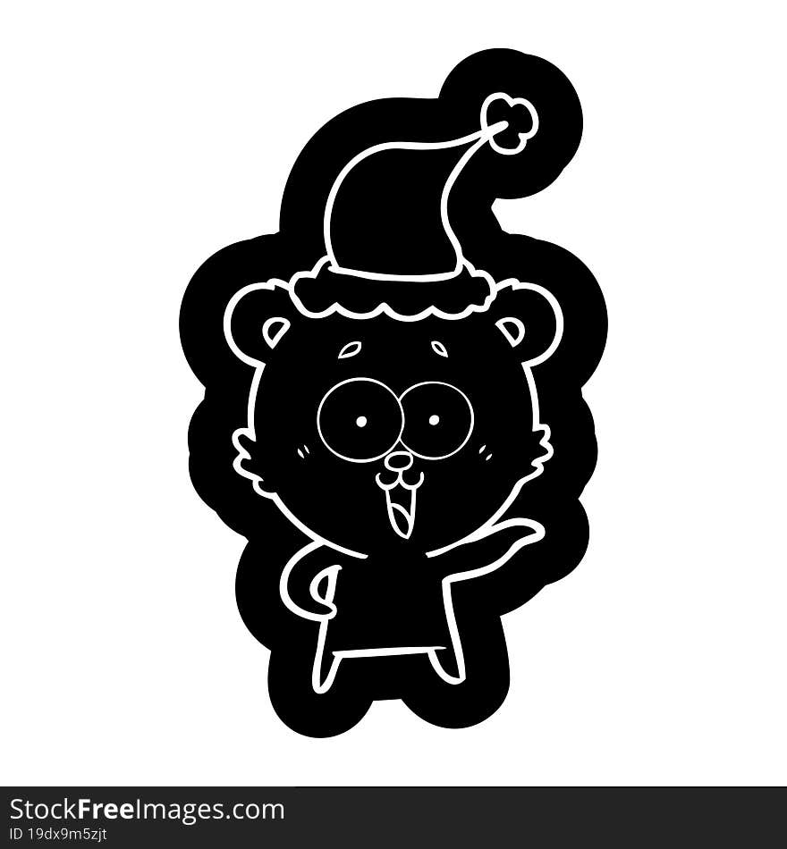 laughing teddy  bear quirky cartoon icon of a wearing santa hat