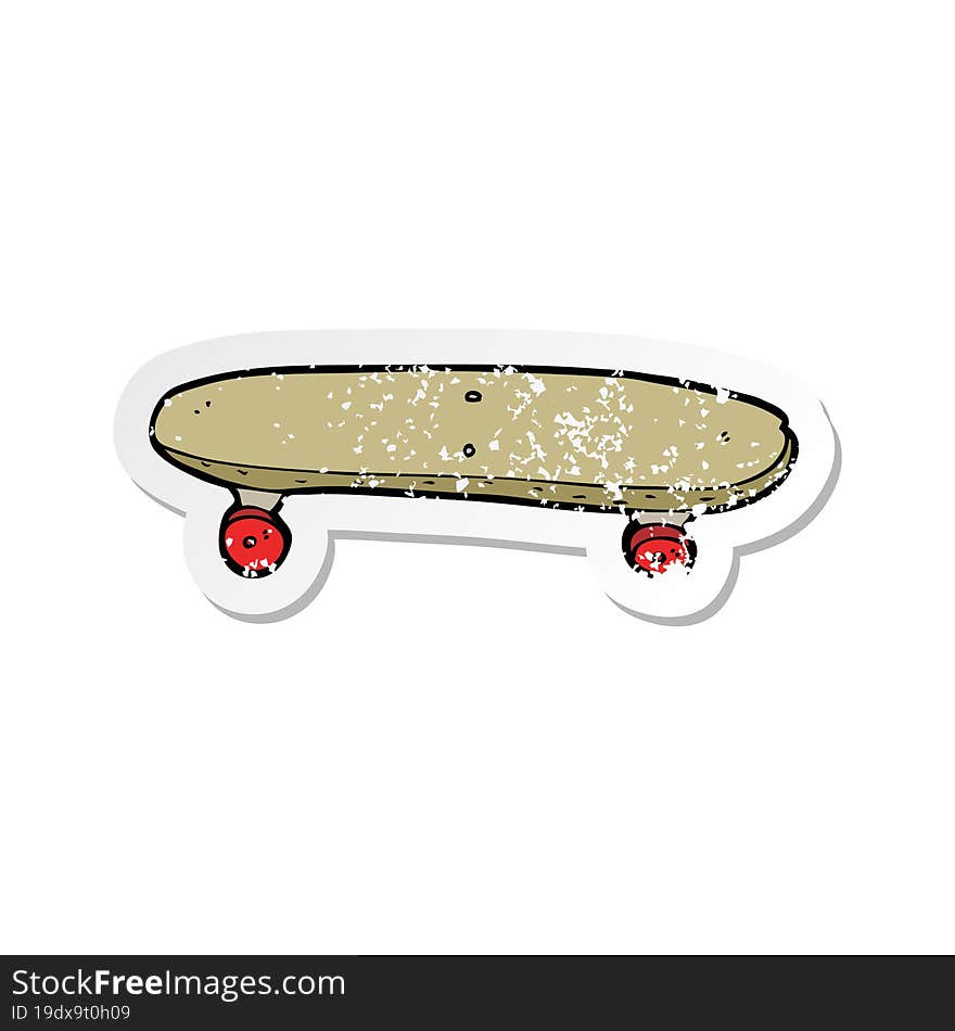 retro distressed sticker of a cartoon skateboard