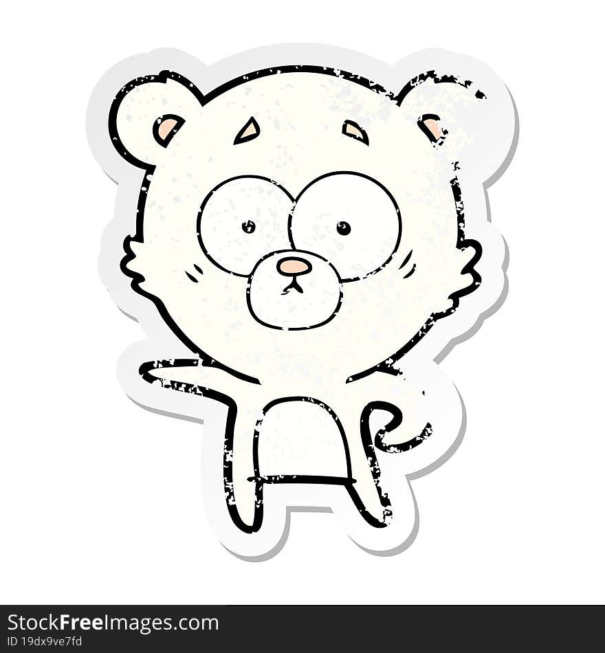 distressed sticker of a surprised polar bear cartoon