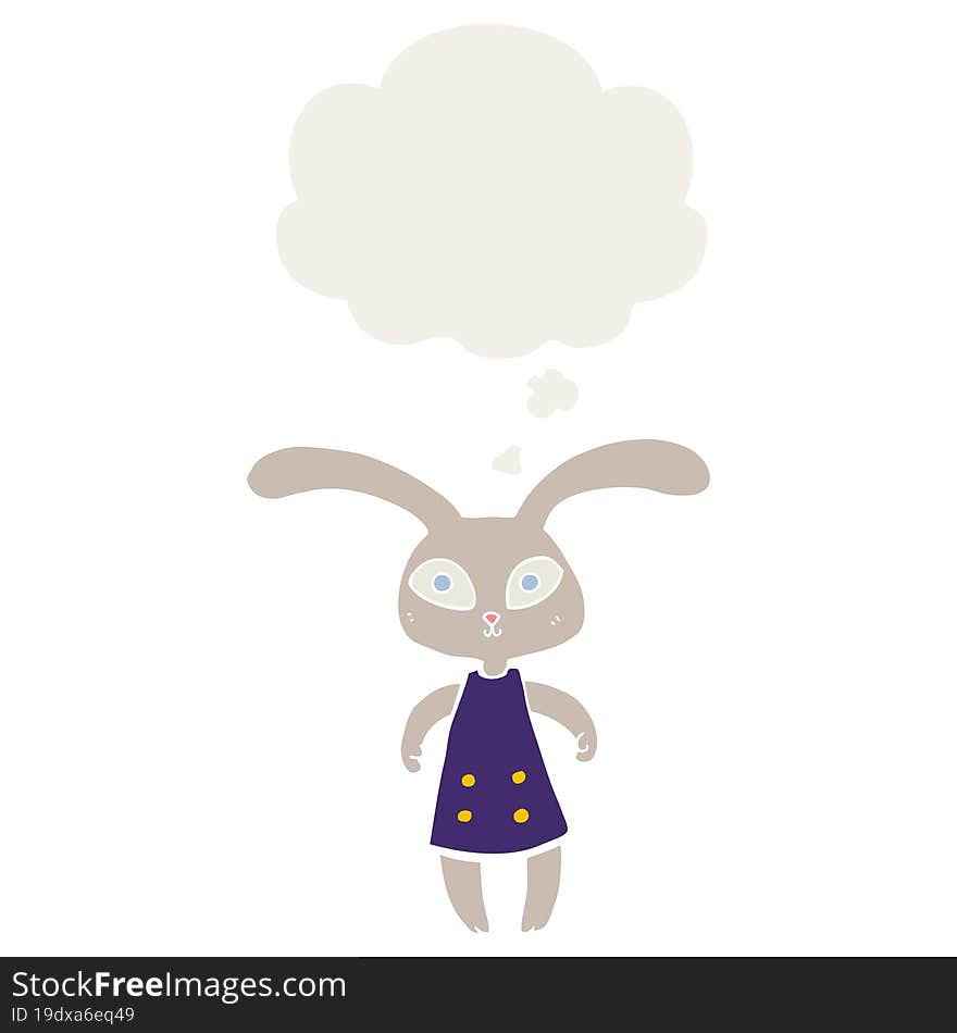 cute cartoon rabbit with thought bubble in retro style