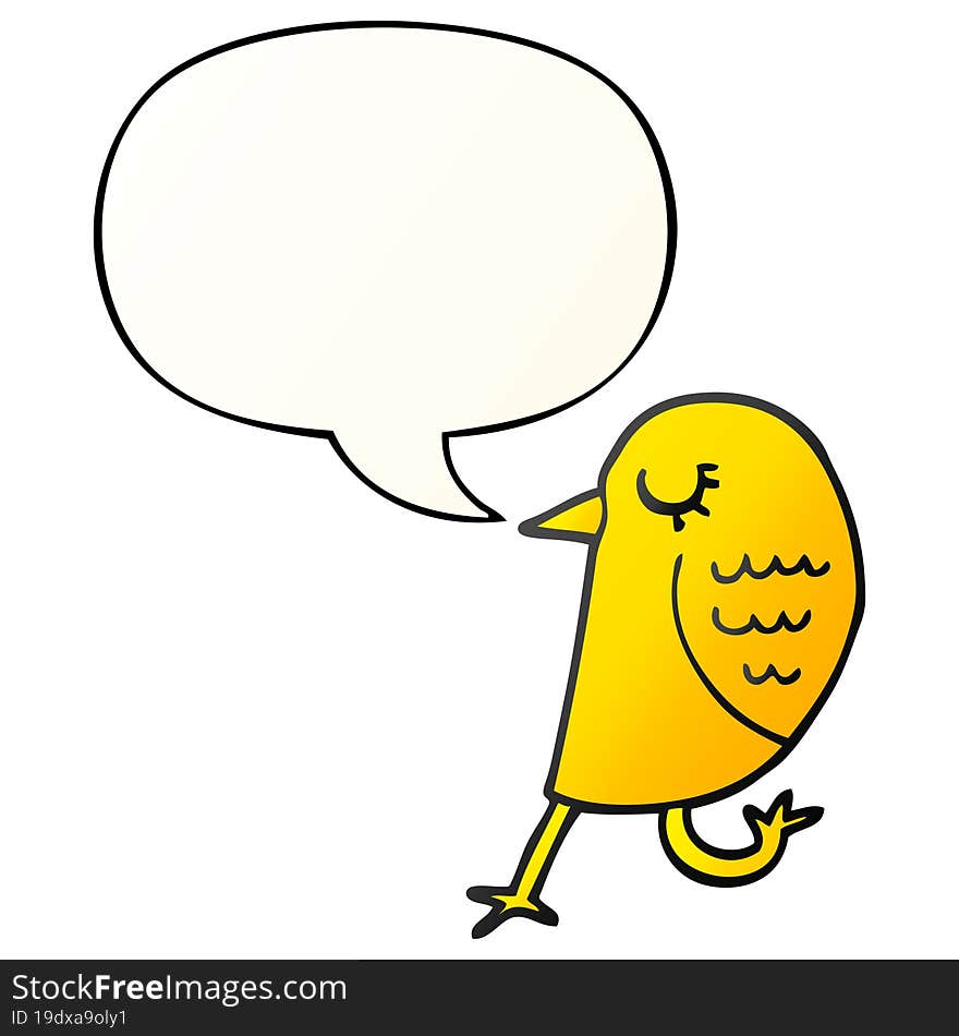 cartoon bird with speech bubble in smooth gradient style