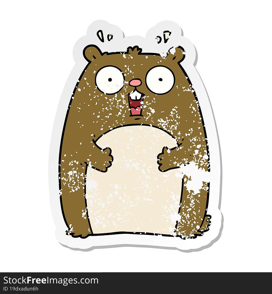 distressed sticker of a cartoon shocked ground hog