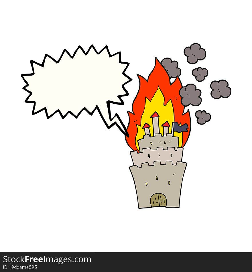 Speech Bubble Cartoon Burning Castle