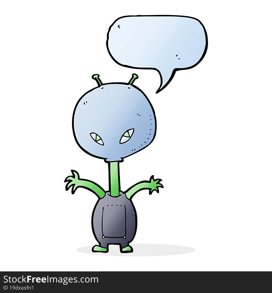 cartoon space alien with speech bubble