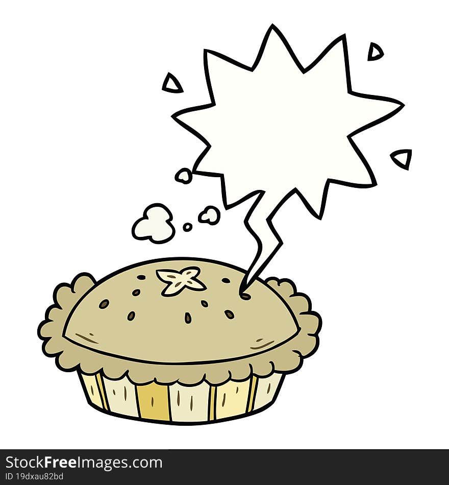 hot cartoon pie fresh out of the oven and speech bubble