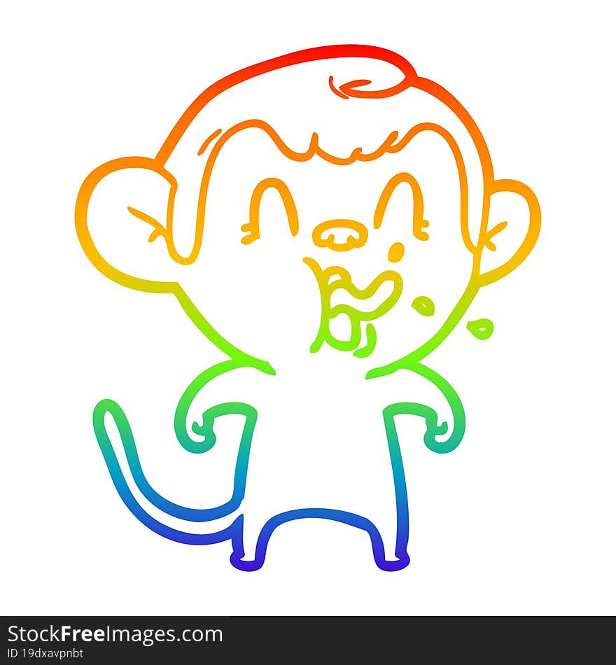 rainbow gradient line drawing of a crazy cartoon monkey