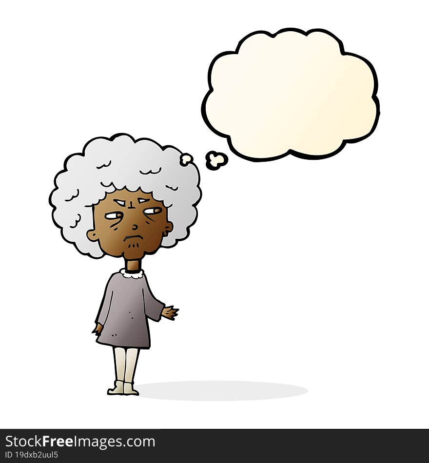 cartoon old lady with thought bubble