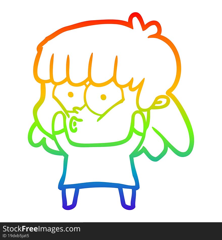 rainbow gradient line drawing cartoon surprised girl