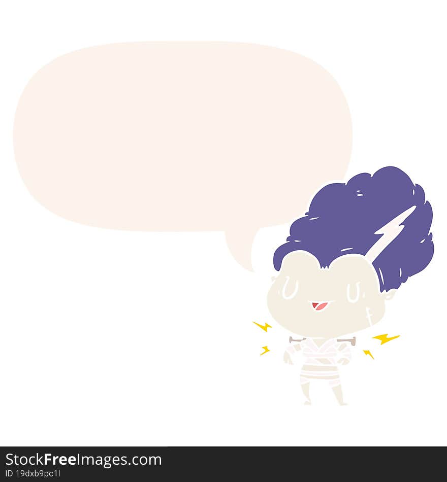 cartoon undead monster bride woman and speech bubble in retro style