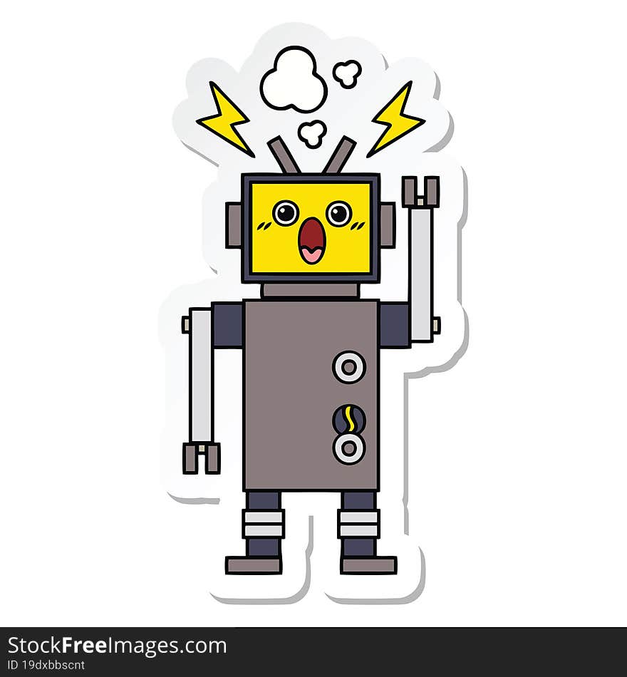 sticker of a cute cartoon broken robot