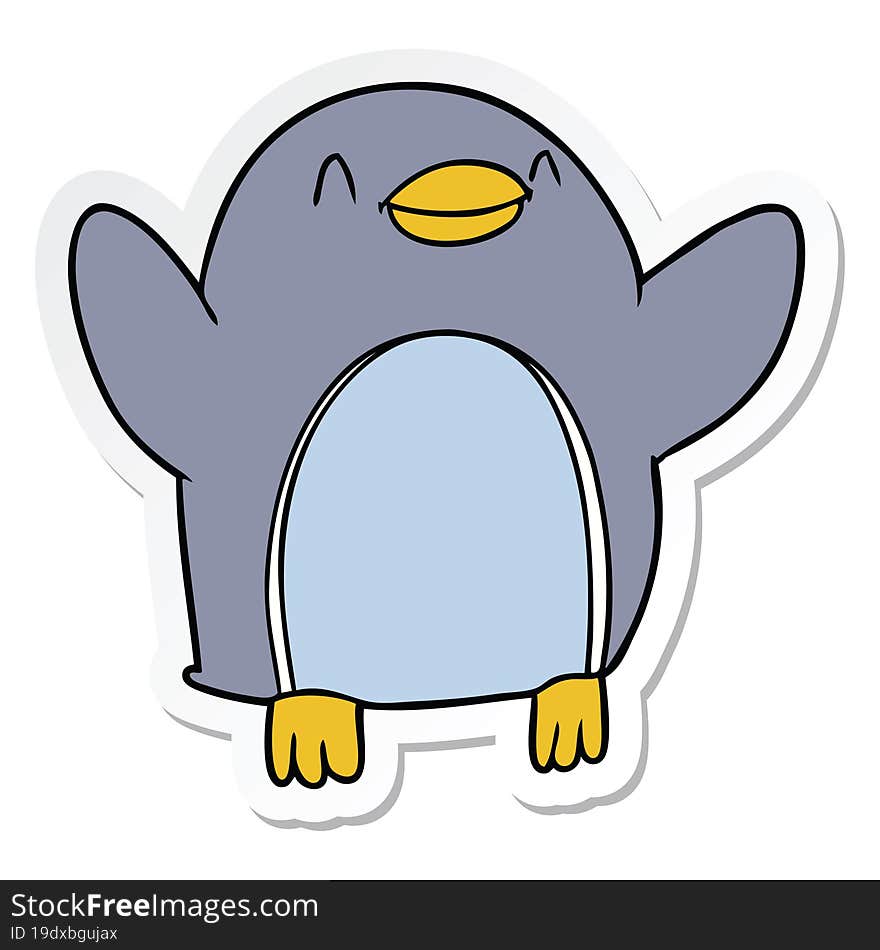 sticker of a cartoon penguin jumping for joy