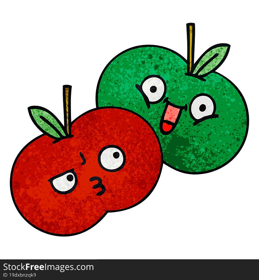 retro grunge texture cartoon of a juicy apple