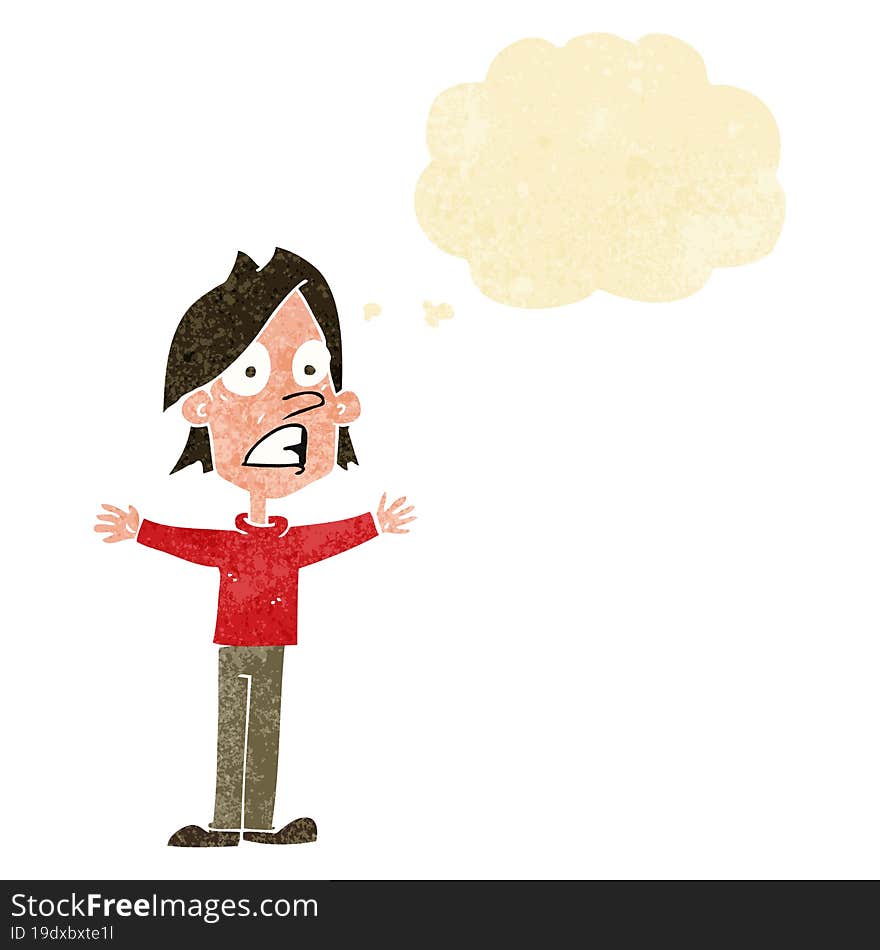 cartoon frightened man with thought bubble