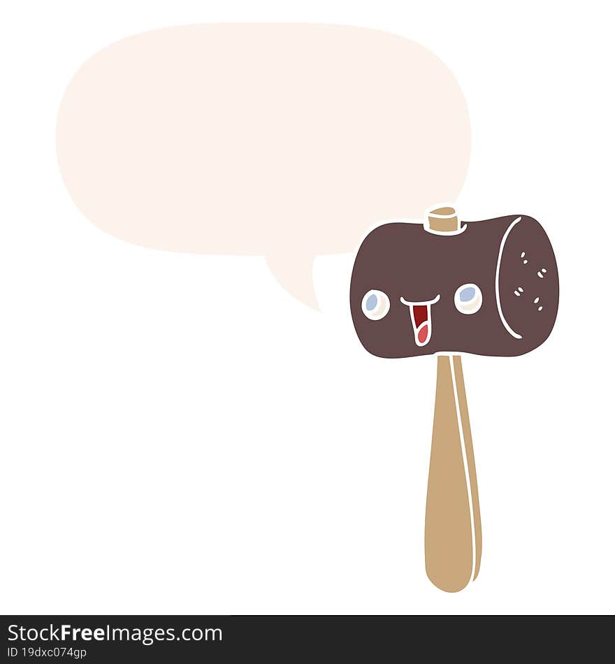 cartoon mallet and speech bubble in retro style