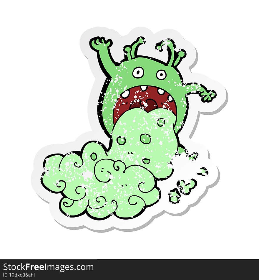 retro distressed sticker of a cartoon gross monster being sick