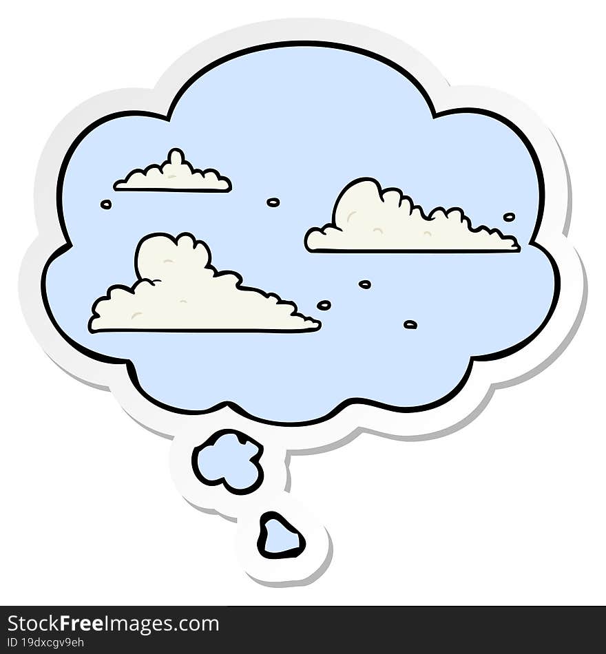 cartoon clouds and thought bubble as a printed sticker