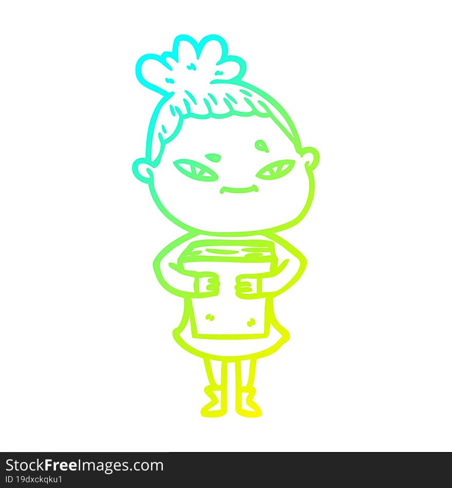 cold gradient line drawing of a cartoon woman