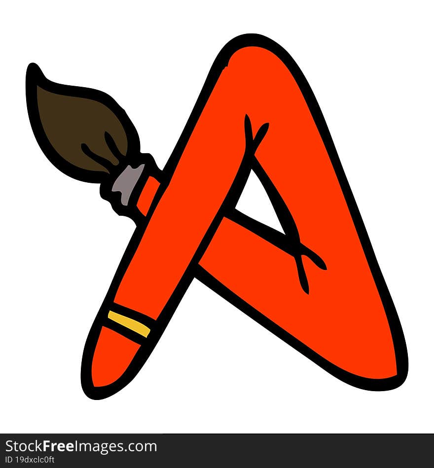 Hand Drawn Doodle Style Cartoon Paint Brush Bent Into Letter A